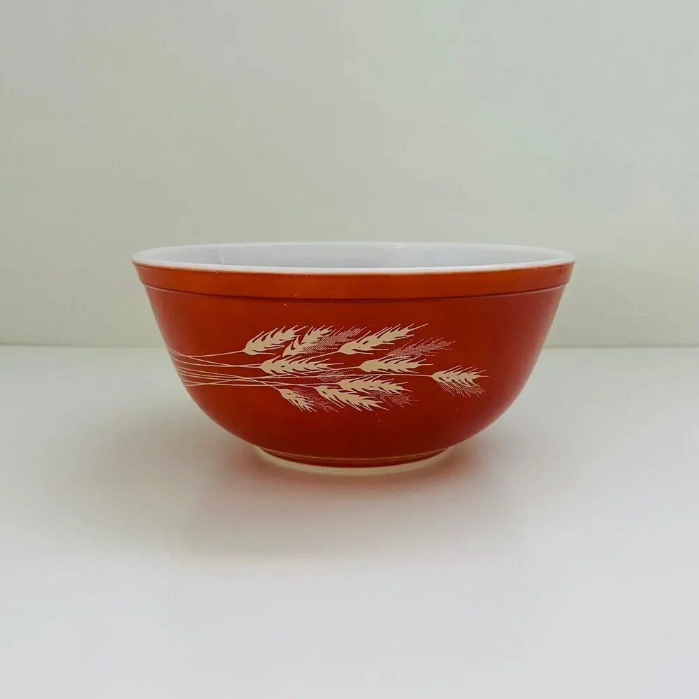 PYREX Burnt Orange Autumn Harvest Wheat Stalk 403 Mixing Bowl 2.5 Qt